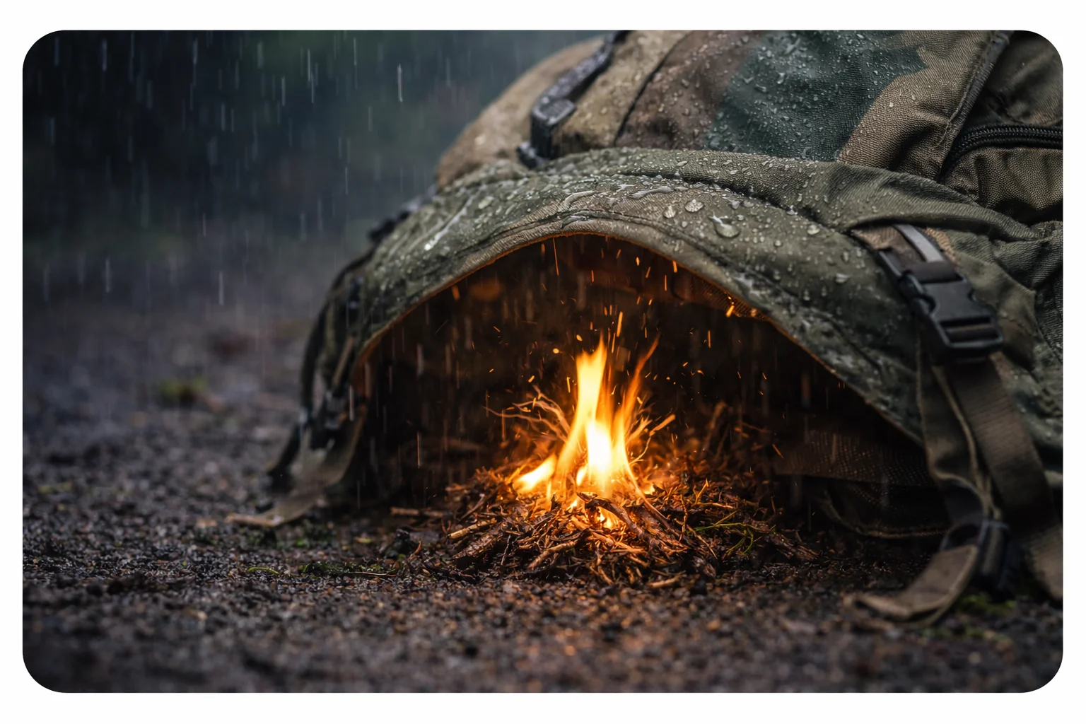feu fragile protégé de la pluie en conditions humides